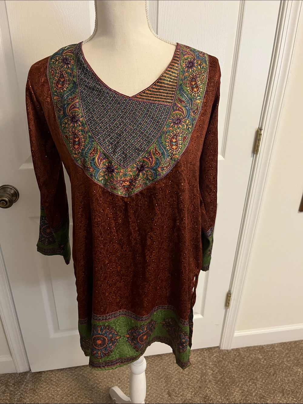 Libas Design cranberry and Green Embroidered V-Neck Women's Tunic